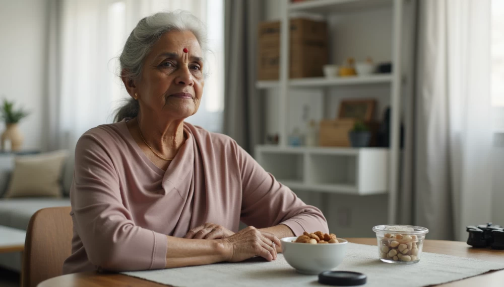 Wellness kit for women 50+ pill box, glucometer, band, and protein yogurt.