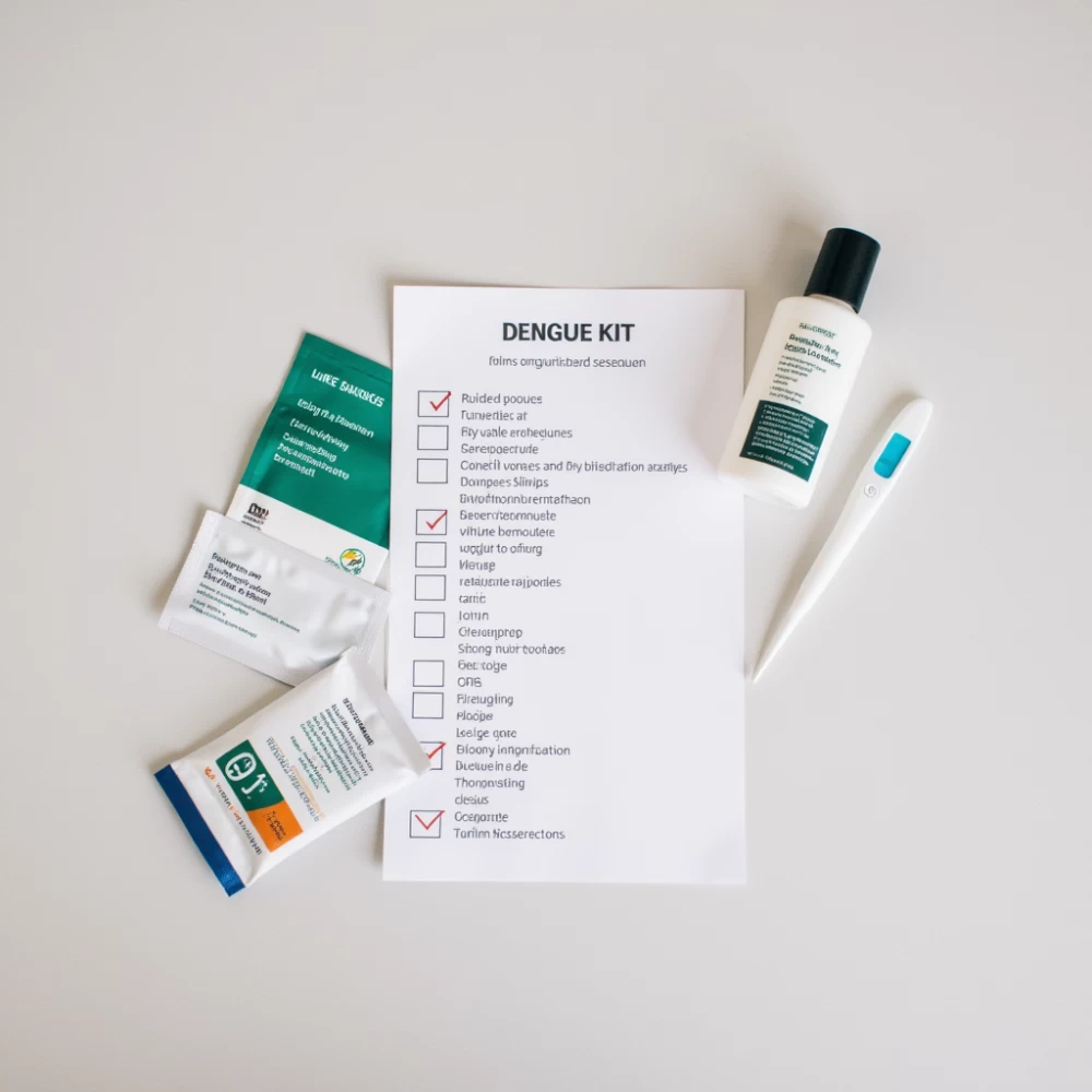 Home Dengue Kit with ORS, thermometer, repellent, and printed checklist