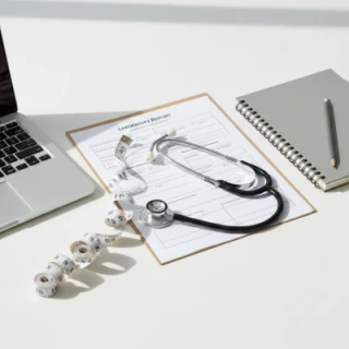 sedentary lifestyle and metabolic risk visualized with office desk and medical tools