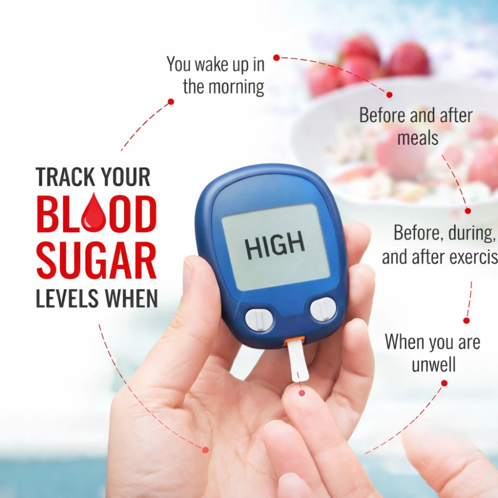 Why blood sugar is higher in the morning concept showing glucometer and alarm clock