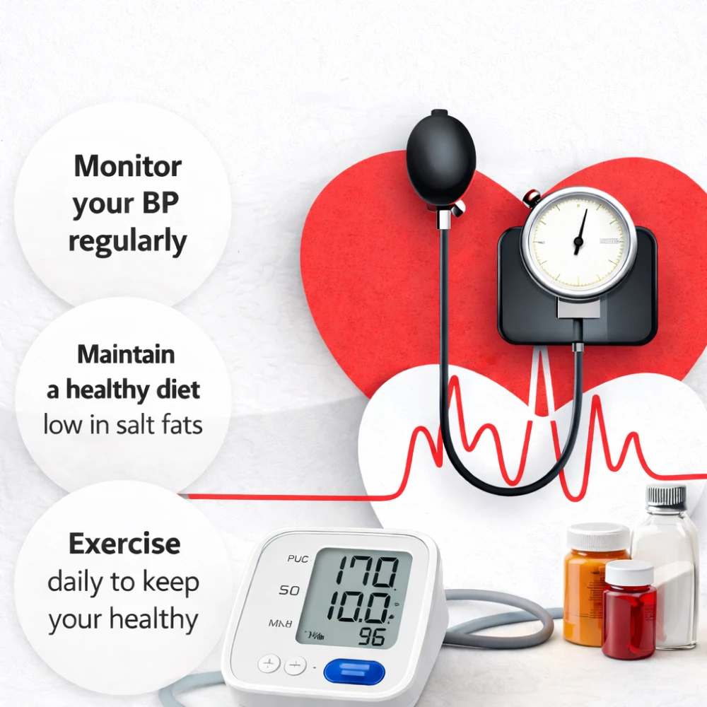high blood pressure in Dwarka flat lay blood pressure monitor and lab sheet