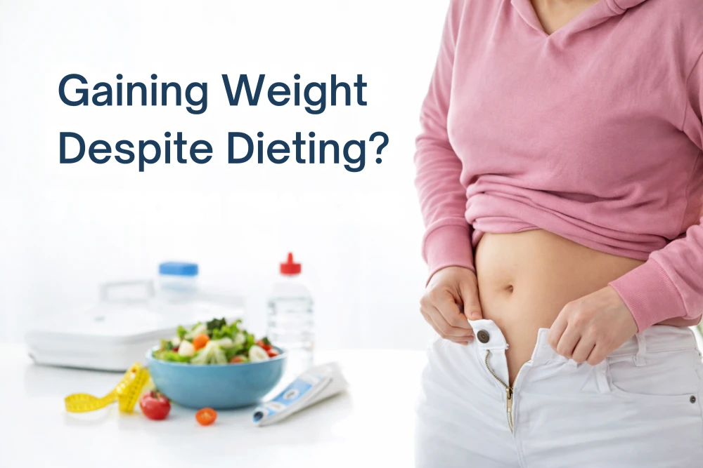 gaining weight despite dieting causes scale measuring tape metabolic concept