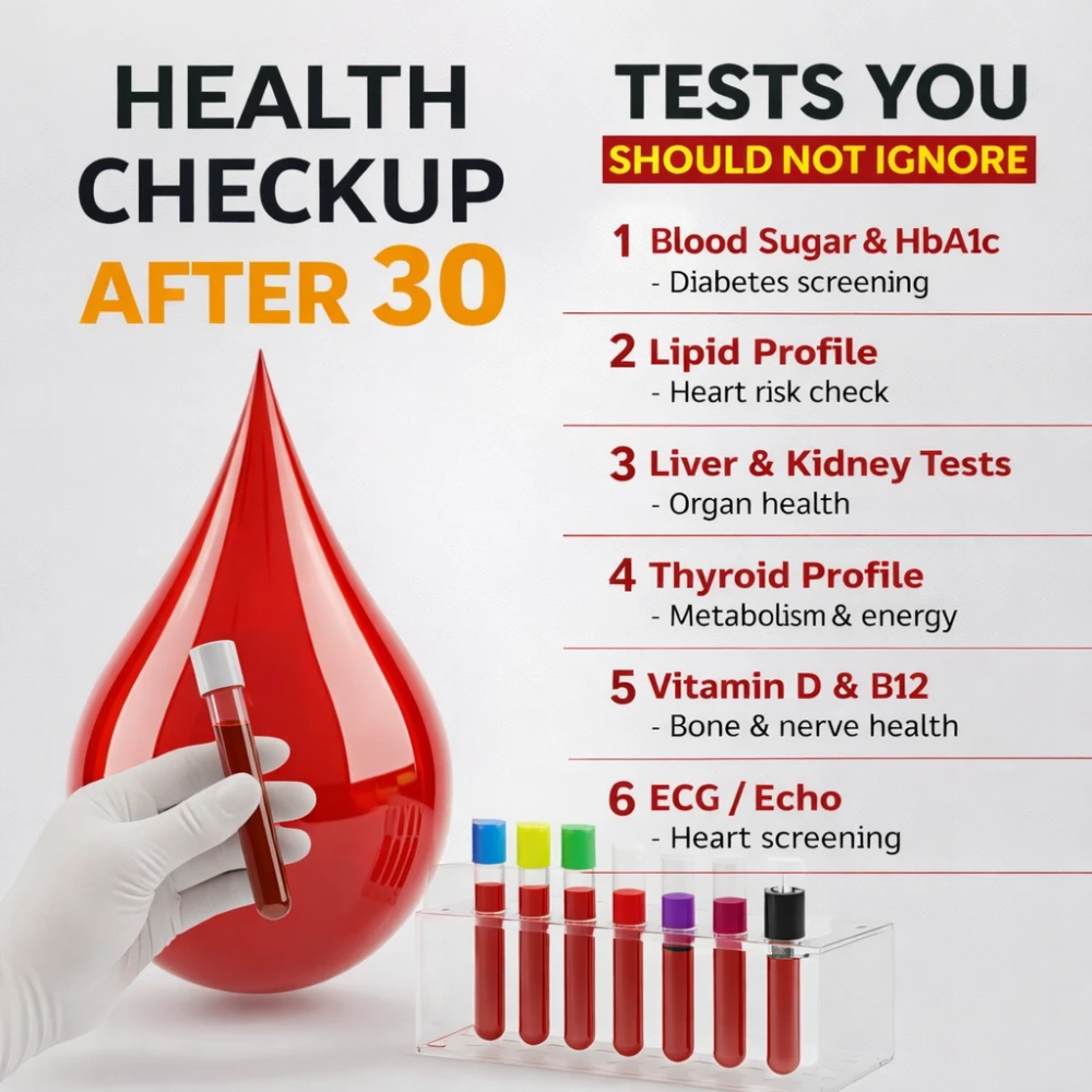 Health checkup after 30 preventive screening concept with blood tests and stethoscope