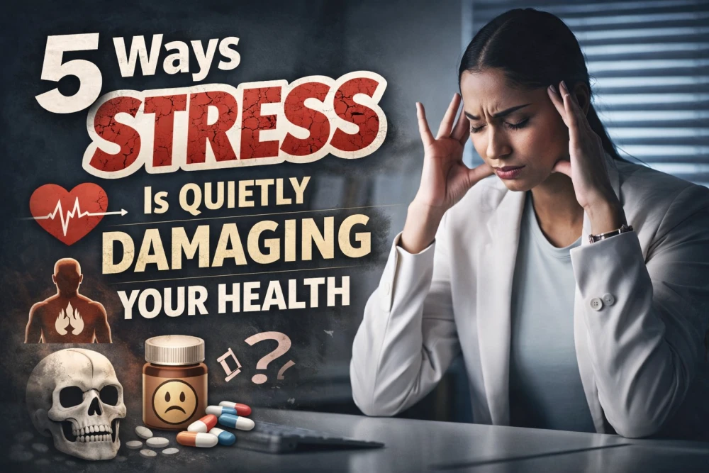 stress doctor in Dwarka flat lay blood pressure monitor and lab sheet