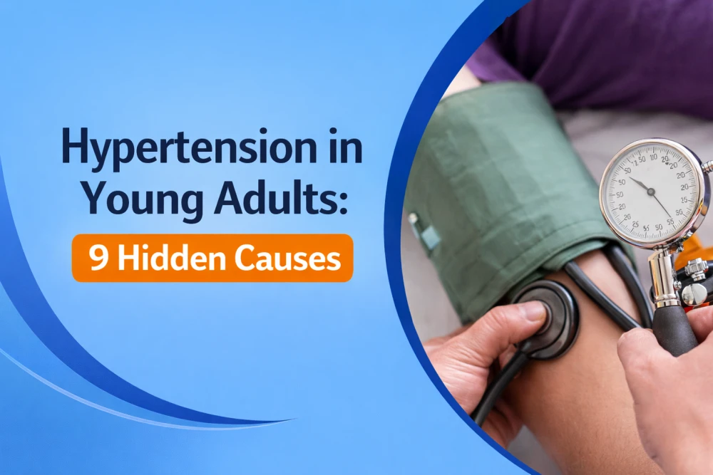hypertension in young adults shown with digital blood pressure monitor and stethoscope