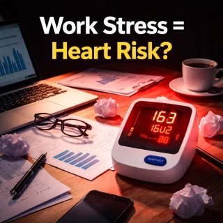 why stressful workdays affect heart health with stress and blood pressure concept