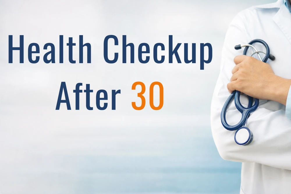 Health checkup after 30 preventive screening concept with blood tests and stethoscope