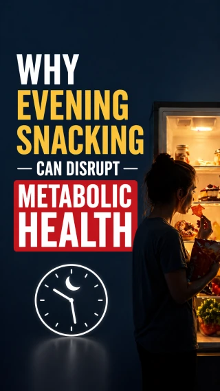 Evening snacking impact on metabolism showing circadian rhythm disruption and digestive timing imbalance