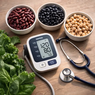 kidney beans chickpeas and black beans for lowering blood pressure naturally with BP monitor