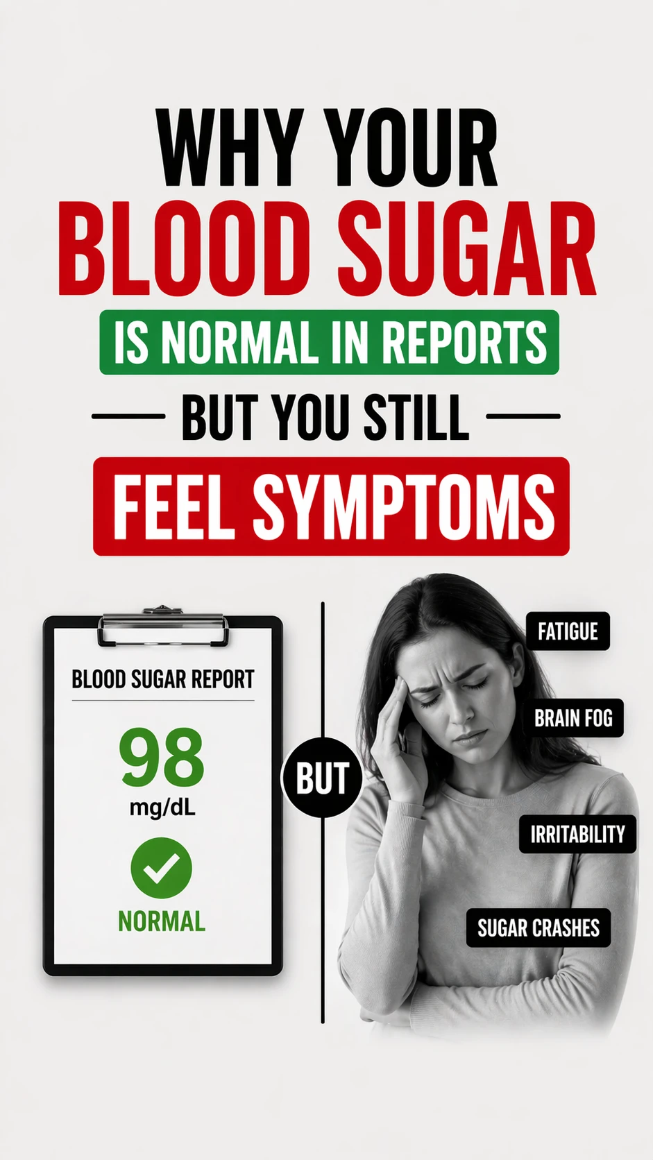 Normal blood sugar trap illustration showing hidden insulin resistance causing fatigue, cravings, and weight gain