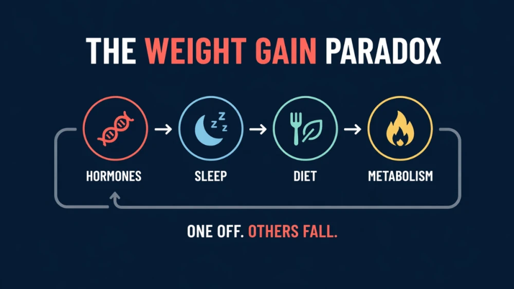 Active lifestyle but weight gain due to insulin, cortisol, poor sleep, and diet quality imbalance