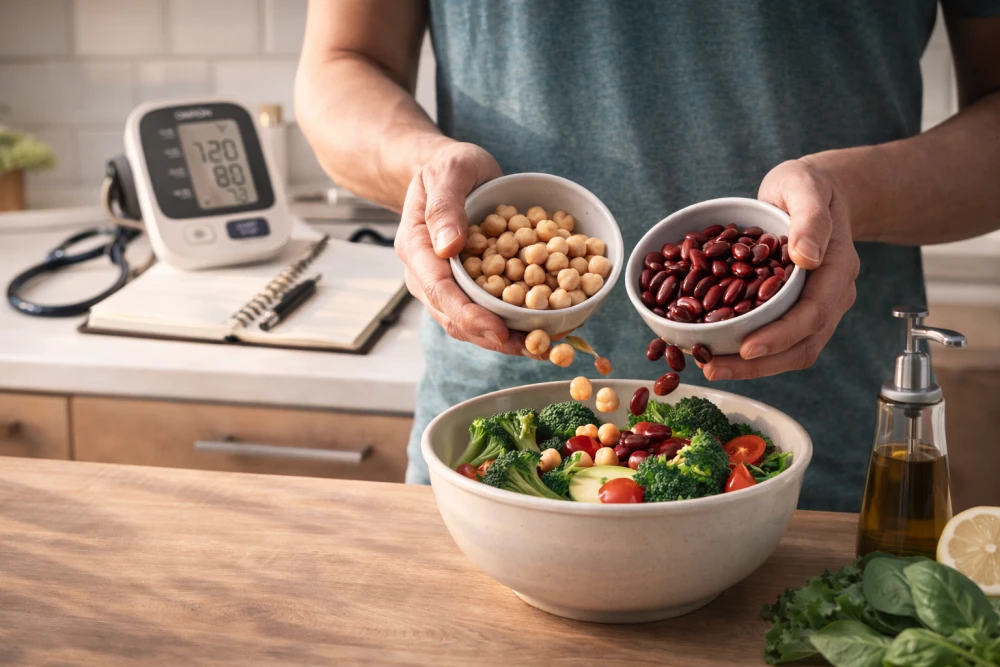 kidney beans chickpeas and black beans for lowering blood pressure naturally with BP monitor