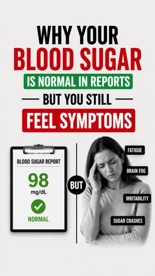 Normal blood sugar trap illustration showing hidden insulin resistance causing fatigue, cravings, and weight gain
