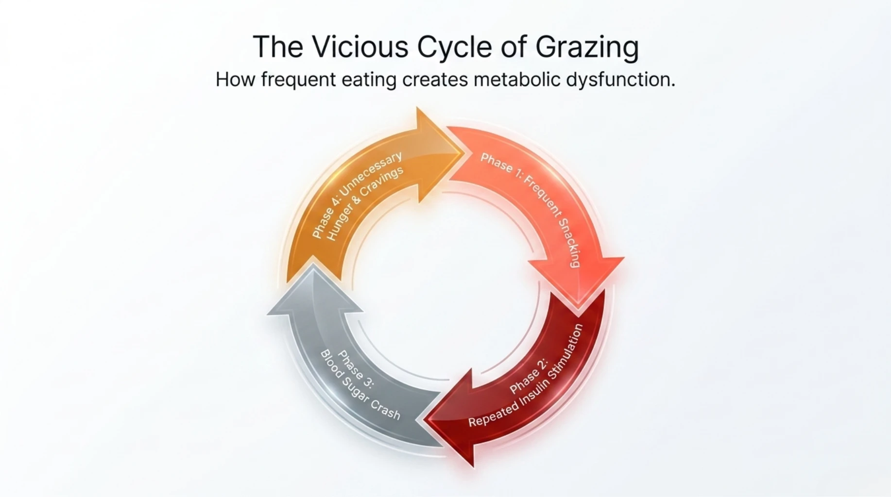 Frequent grazing cycle causing blood sugar spikes, crashes, and repeated hunger signals