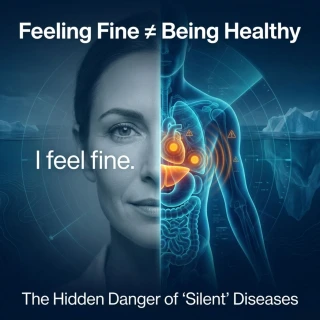 Feeling fine versus being healthy illustration showing hidden internal disease despite no visible symptoms