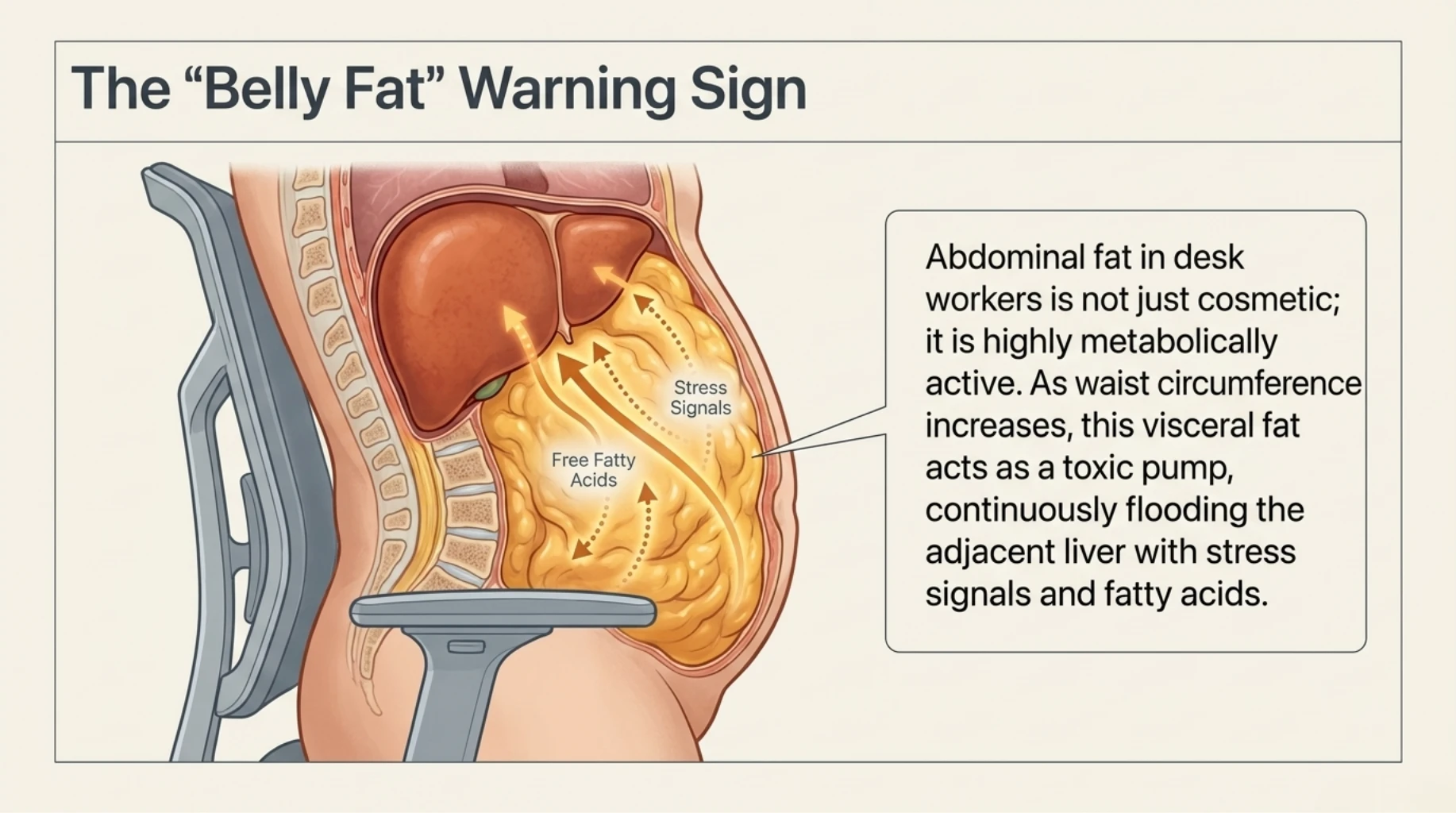 Visceral belly fat acting as a metabolic warning sign linked to fatty liver, inflammation, and insulin resistance