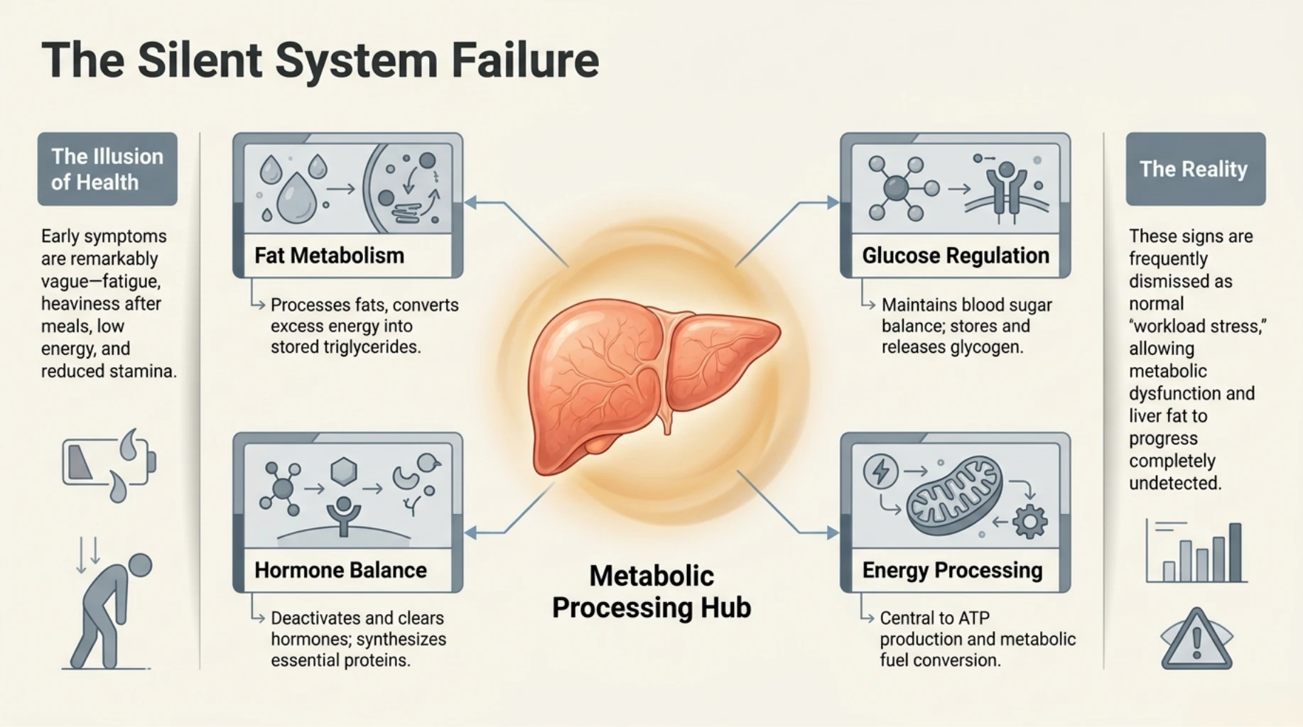 Fatty liver disrupting glucose regulation, hormone balance, energy production, and fat metabolism in sedentary professionals