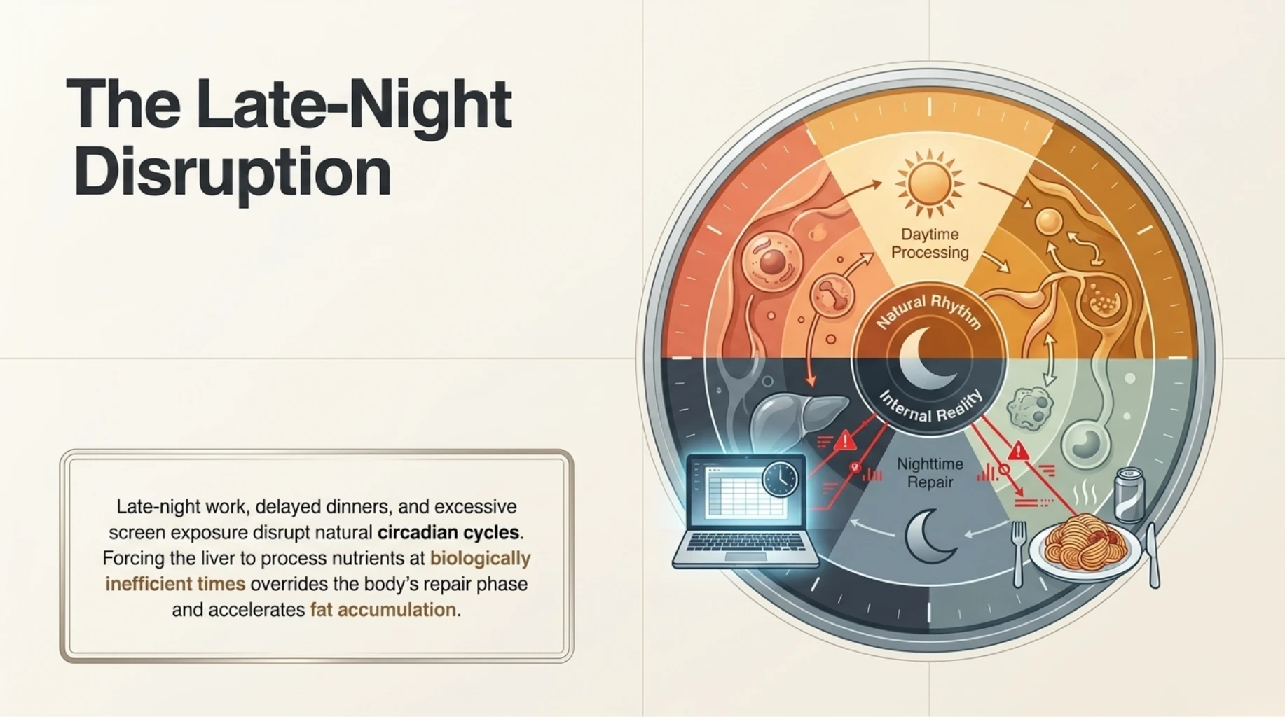 Late-night screen exposure, delayed dinners, and disrupted circadian rhythm worsening fatty liver and metabolic recovery