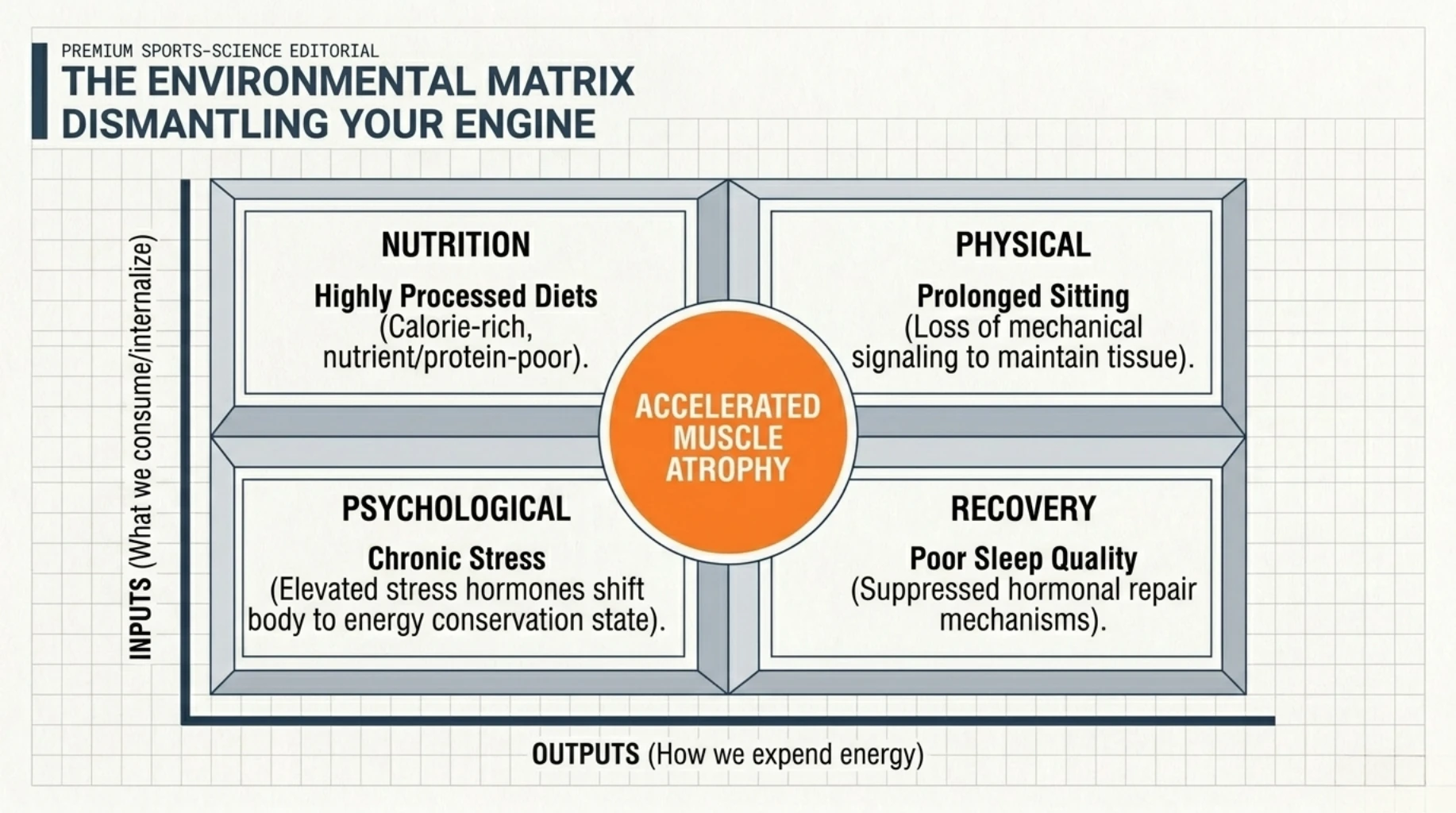 Processed diets, prolonged sitting, poor sleep, and chronic stress accelerating muscle atrophy and metabolic decline