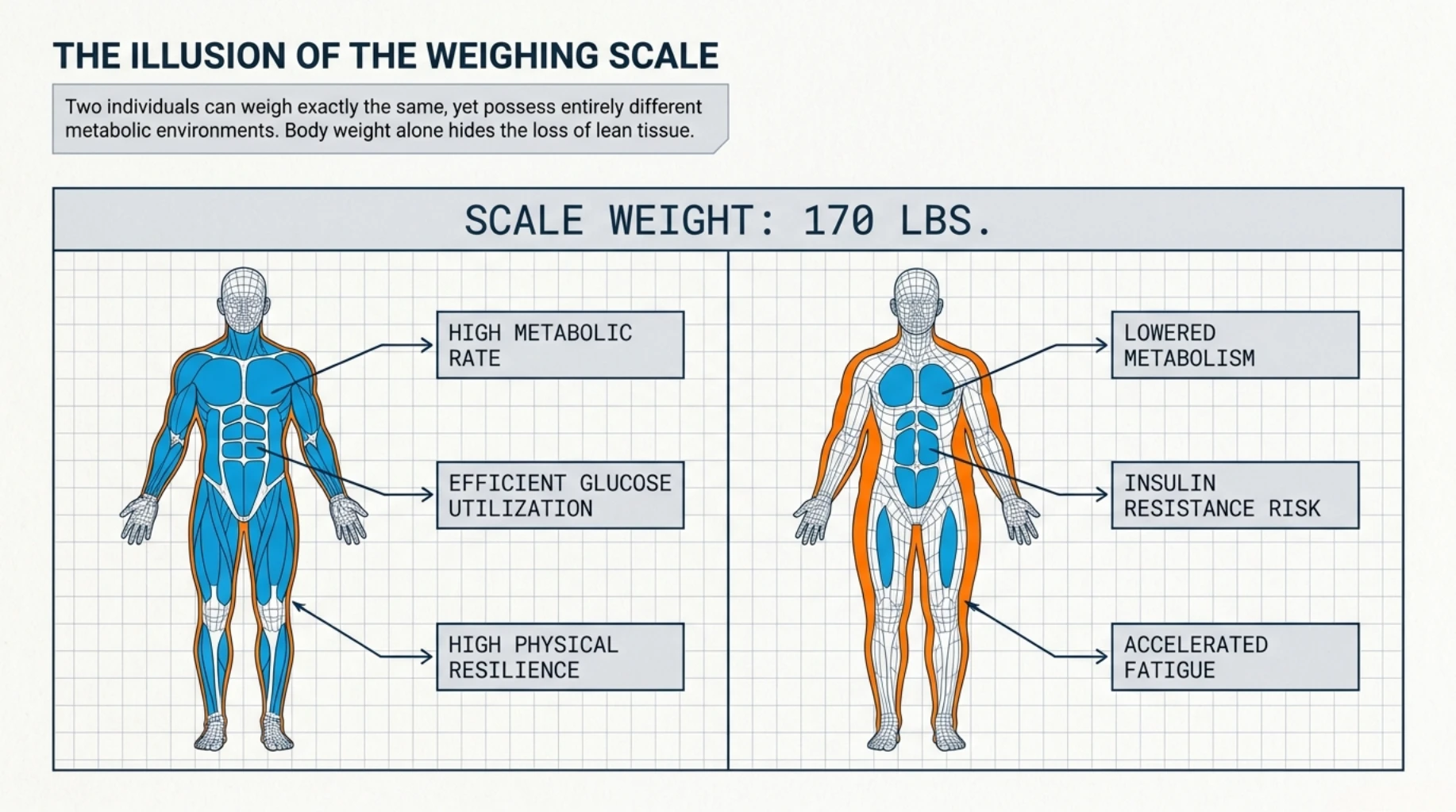 Two individuals with the same body weight but different muscle mass, metabolic health, and insulin resistance risk