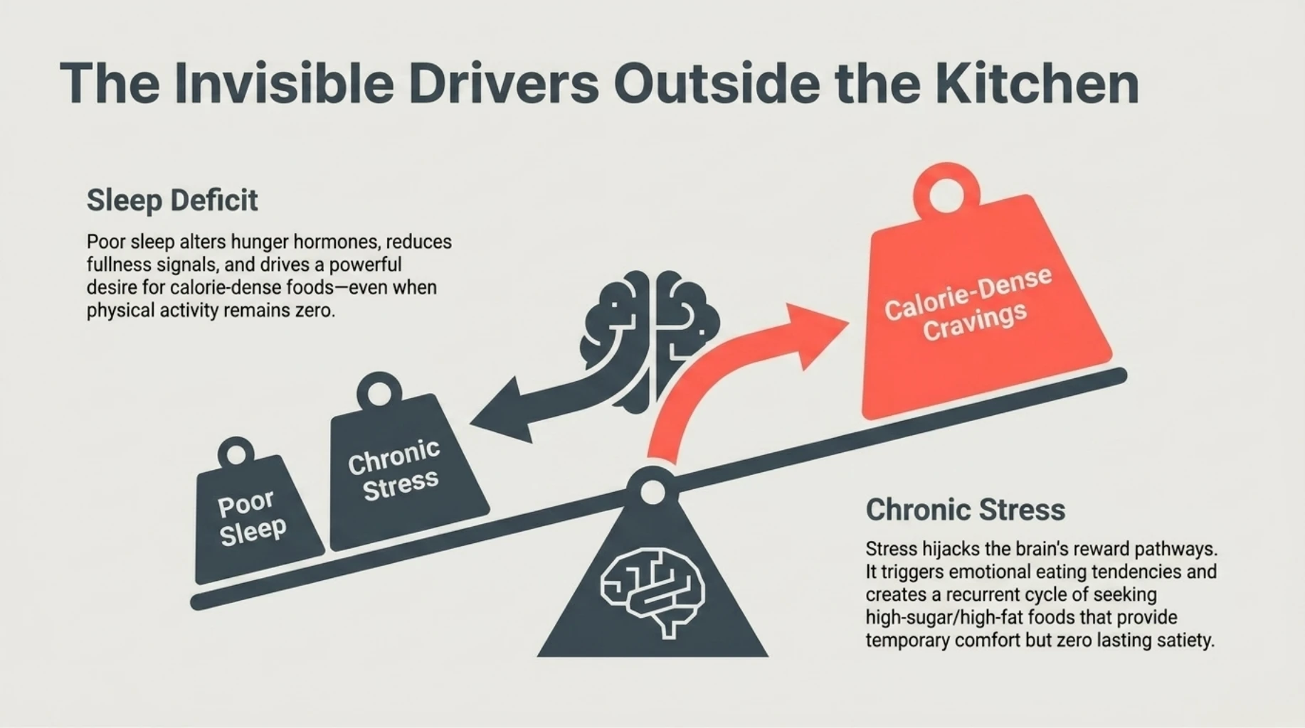 Poor sleep and chronic stress disrupting hunger hormones and increasing cravings for calorie-dense foods