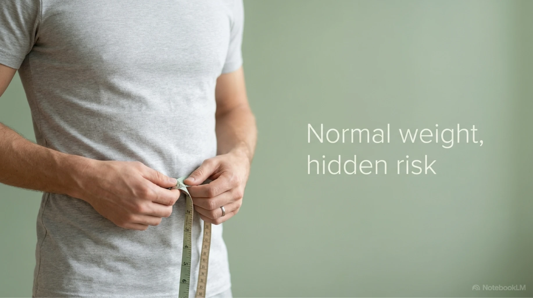Person with a normal body weight measuring waist circumference, illustrating that a healthy-looking body size may still conceal insulin resistance and prediabetes risk.