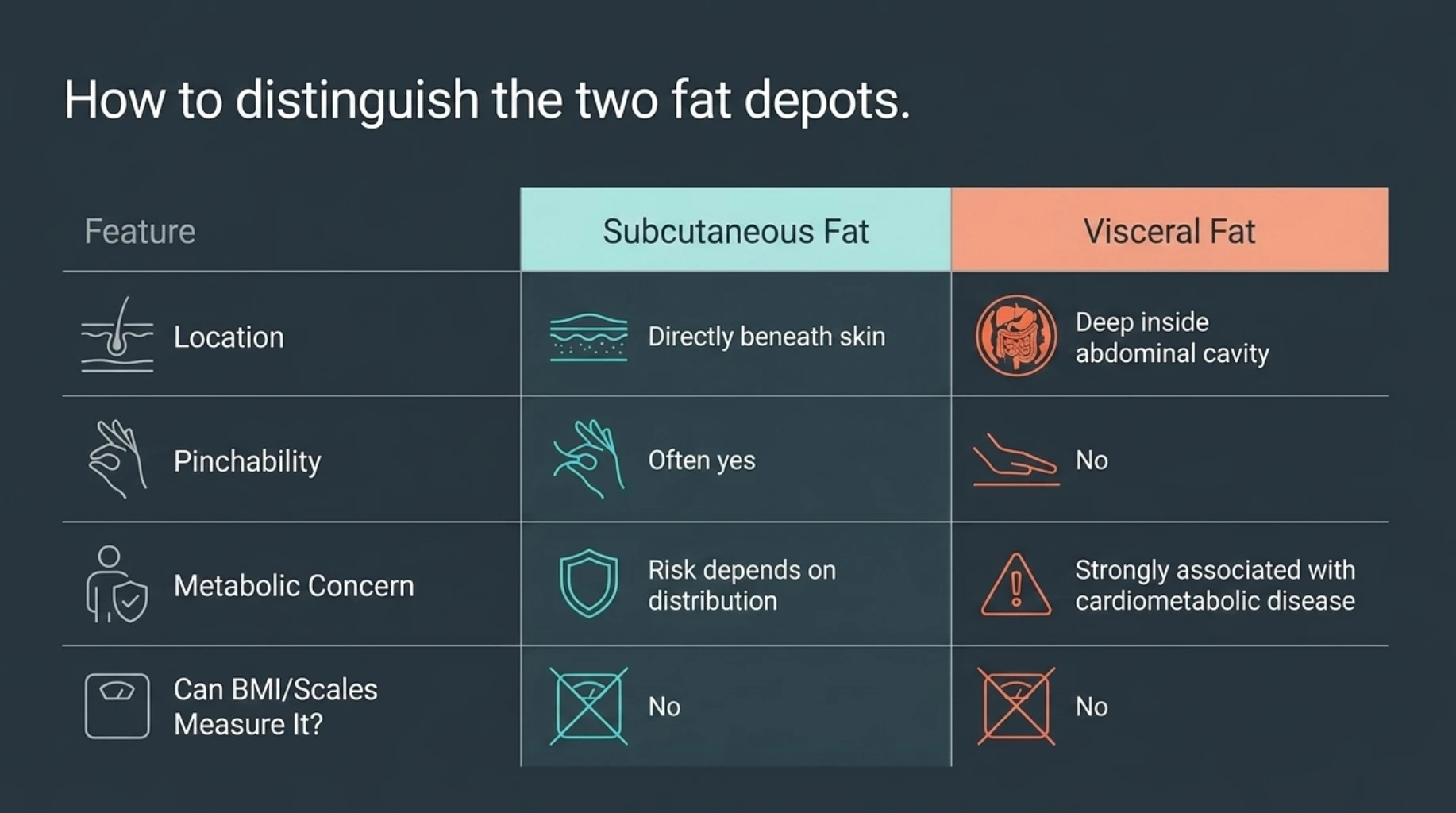 Two people with the same BMI can have different visceral fat levels, muscle mass and metabolic health risks