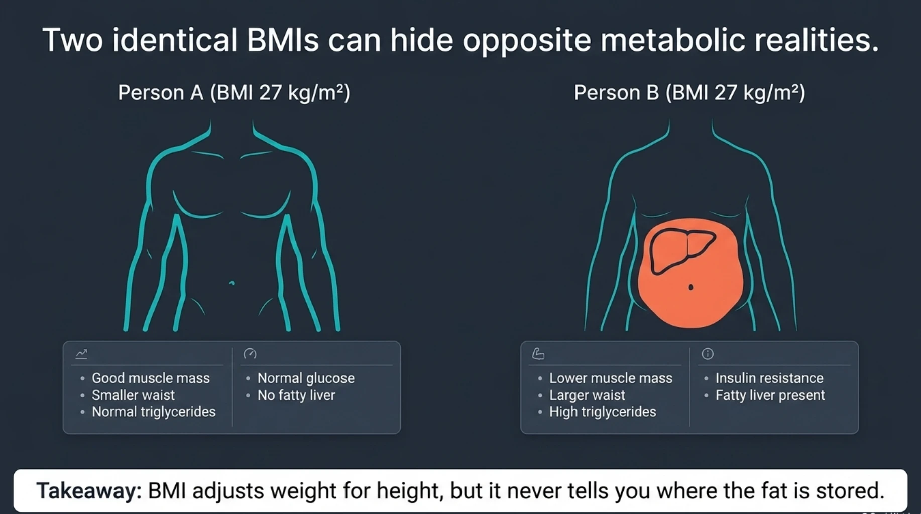 Visceral fat and fatty liver showing abdominal fat and liver fat associated with insulin resistance and metabolic dysfunction