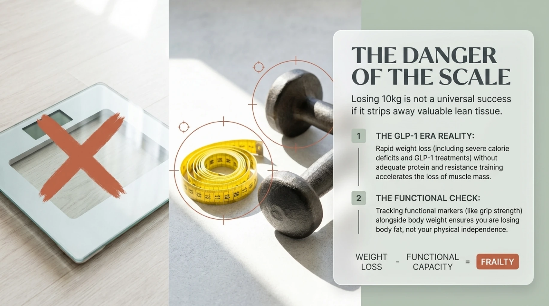Weight loss without adequate protein and resistance training can reduce lean muscle and functional capacity, making grip strength useful for tracking physical function