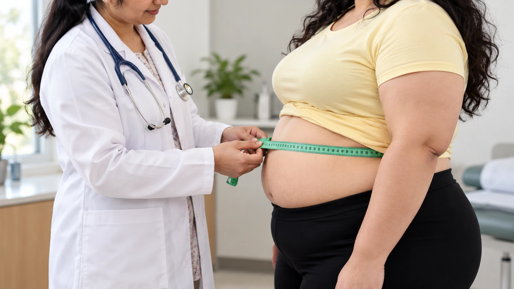 Woman discussing PCOS and weight concerns with a doctor