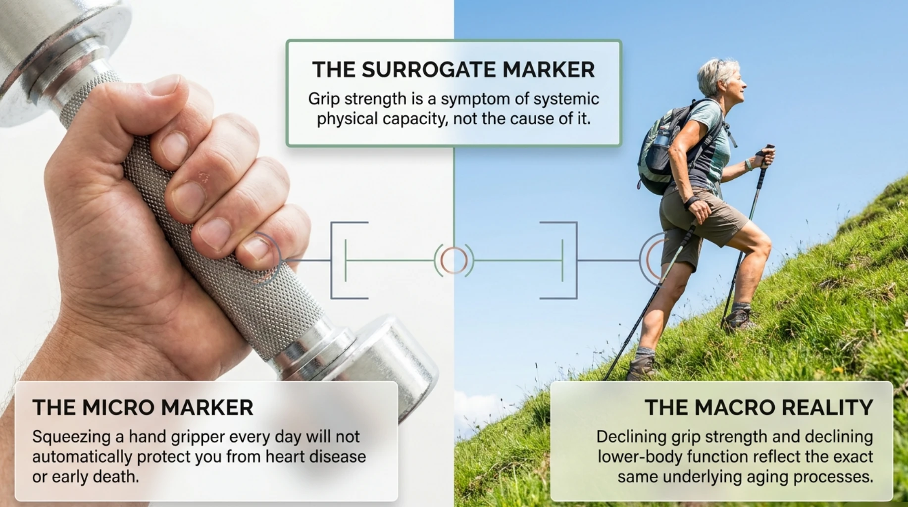 Grip strength is a surrogate marker of overall physical capacity and may reflect broader age-related changes in strength and physical function