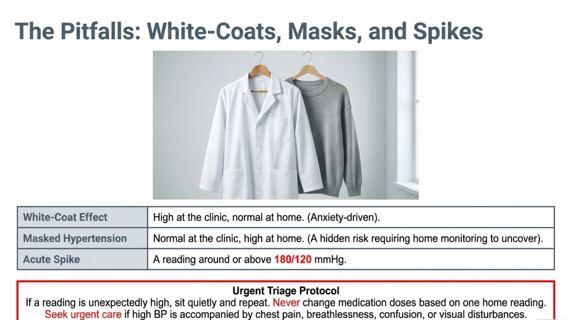 Home blood pressure monitoring can help identify white-coat hypertension, masked hypertension and unexpected blood pressure spikes that require appropriate clinical assessment