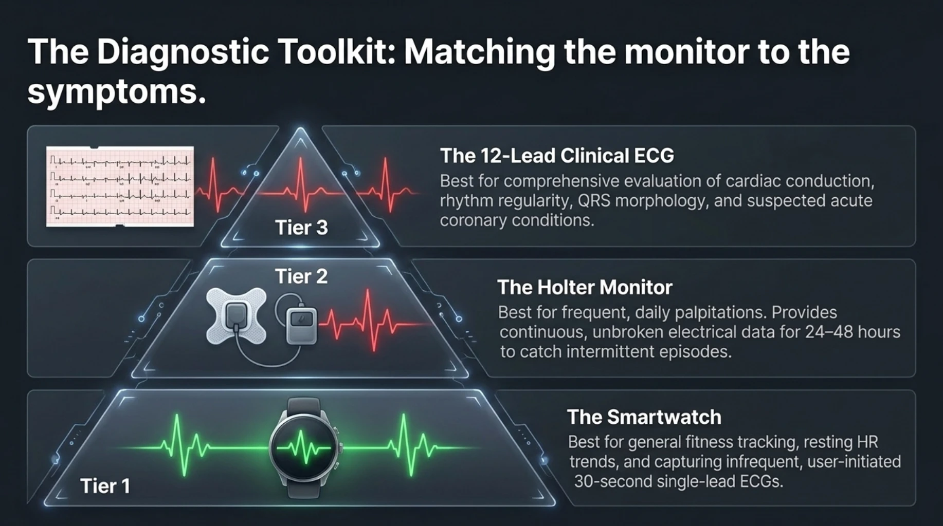 Comparison of smartwatch heart rate monitoring, Holter ECG monitoring and 12-lead clinical ECG for fitness tracking, intermittent palpitations and comprehensive cardiac rhythm assessment