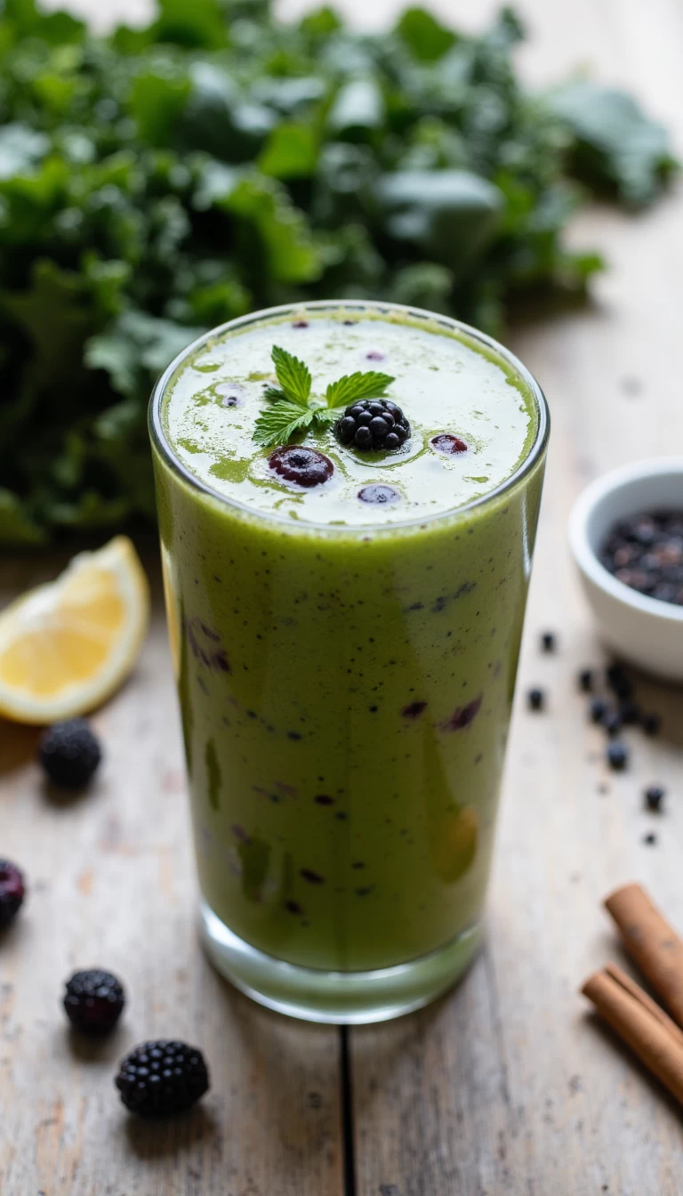 Kale and blackberries green smoothie