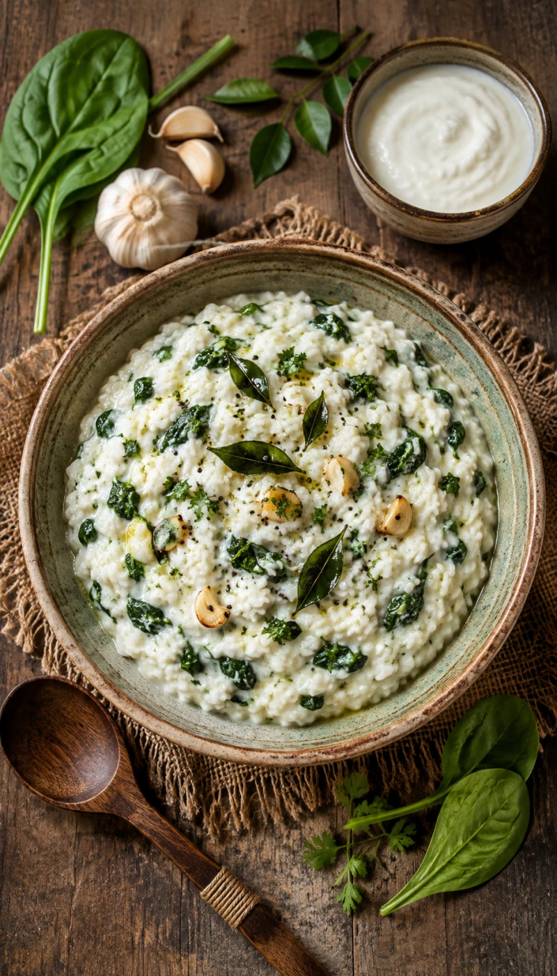 Spinach and Garlic High-Protein Curd Rice