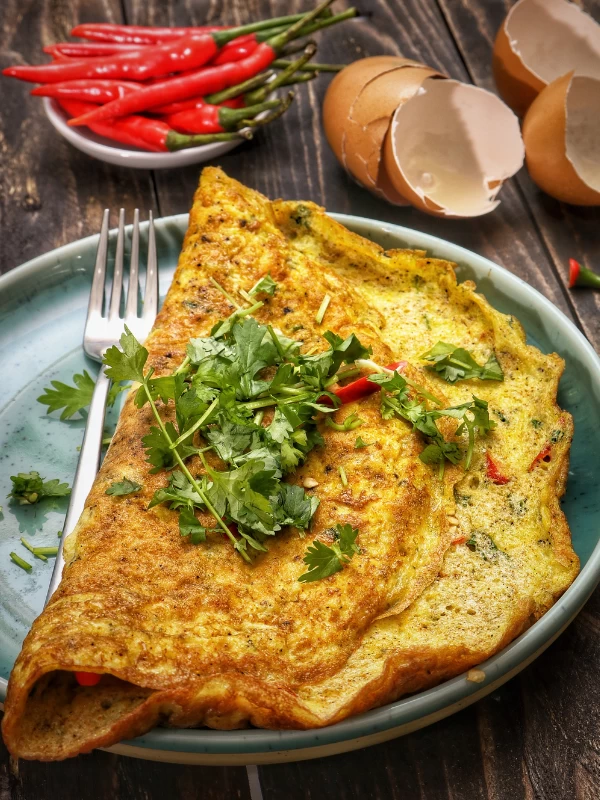 Besan, green veggies and egg omelette