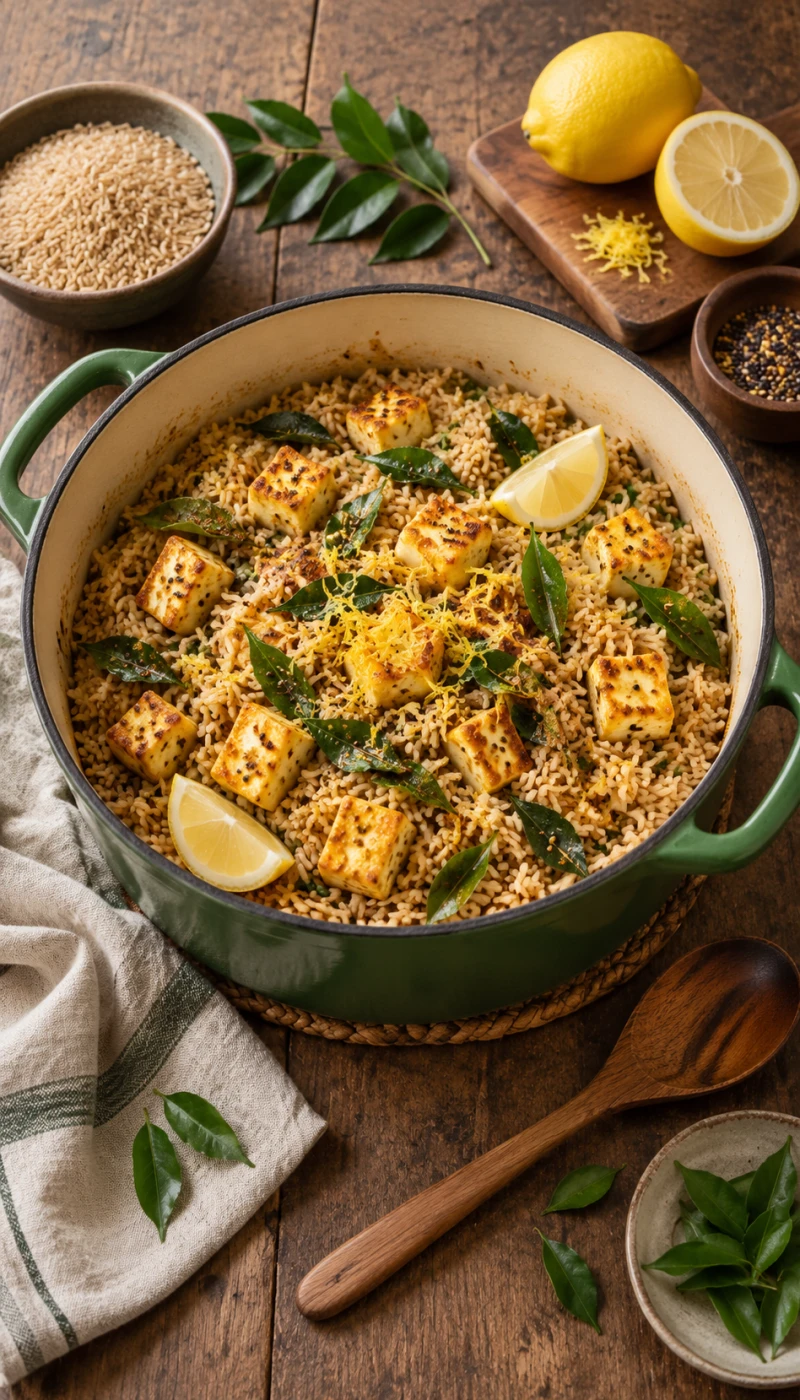 One-Pot Lemon Curry Leaf Paneer Brown Rice