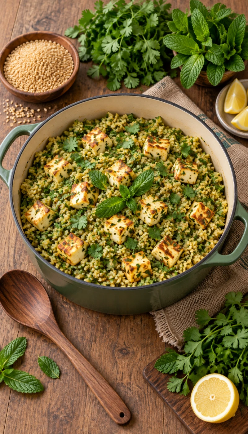 One-Pot Mint-Coriander Paneer Dalia
