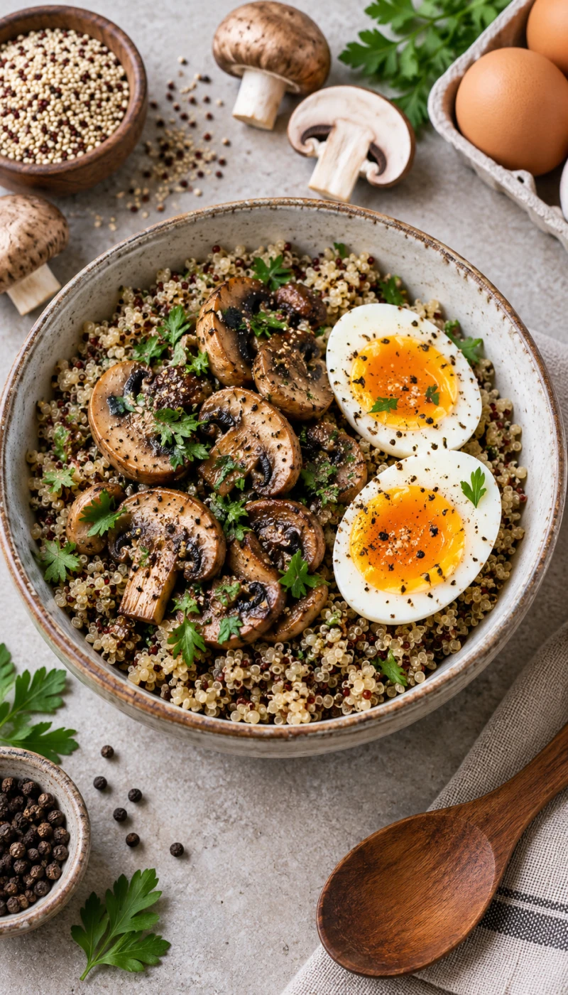 Mushroom Pepper Egg Quinoa Bowl