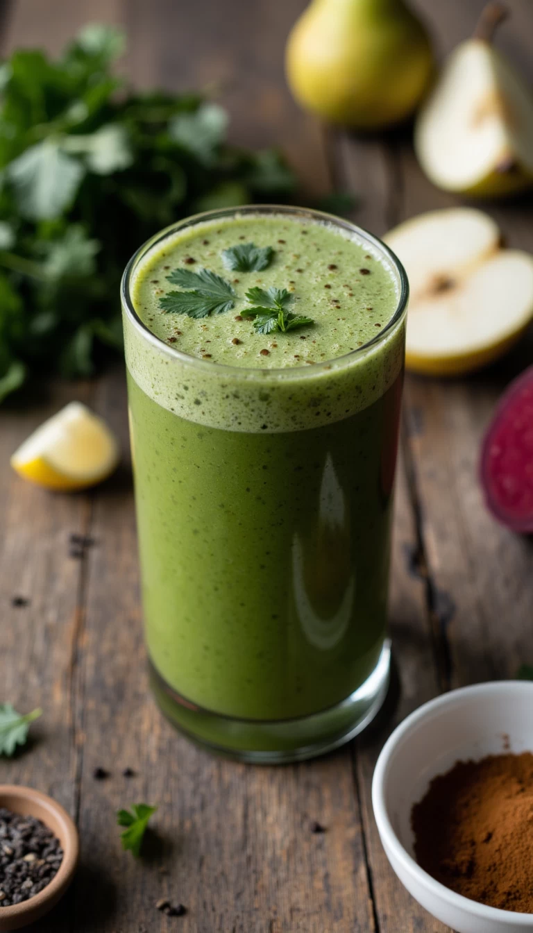 Beetroot leaves and pear green smoothie