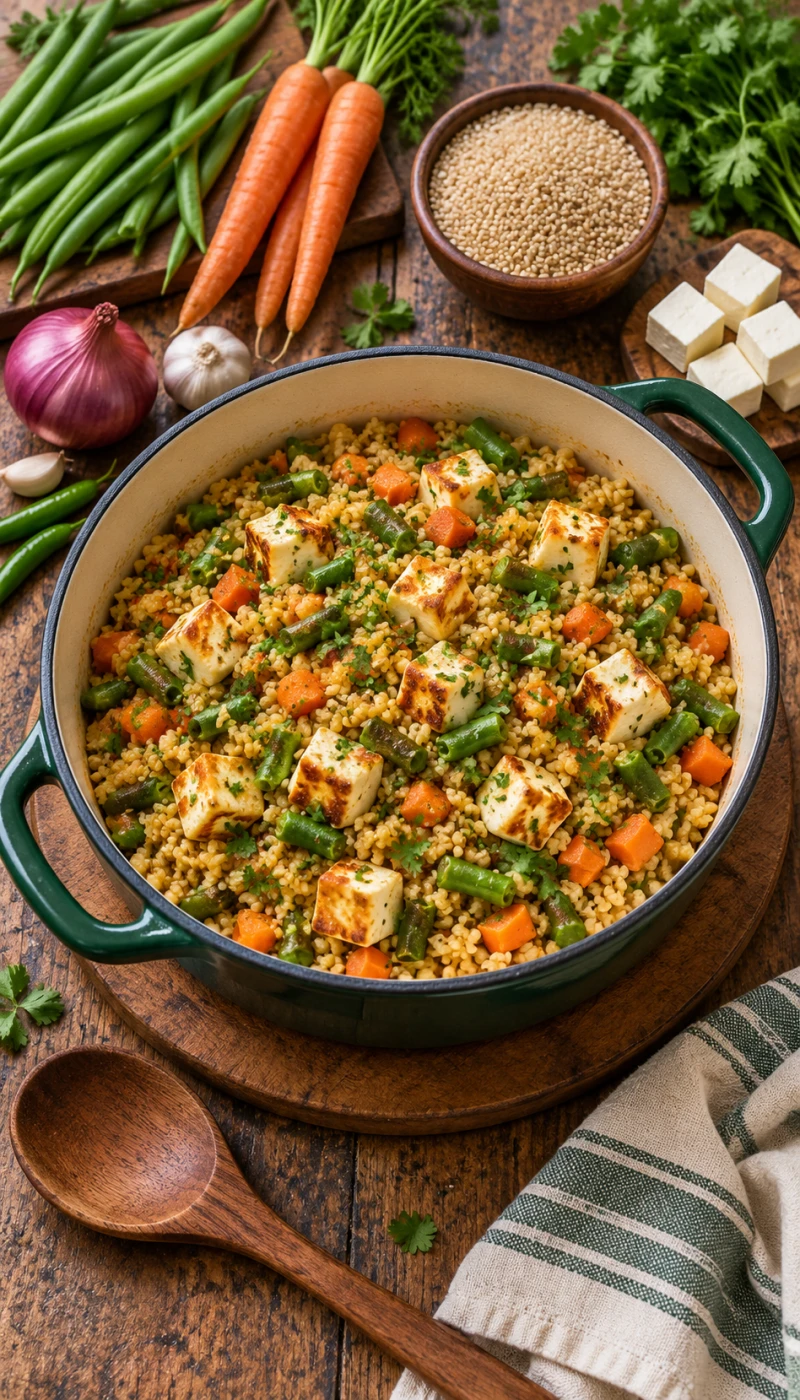 French Beans and Carrot Paneer Dalia