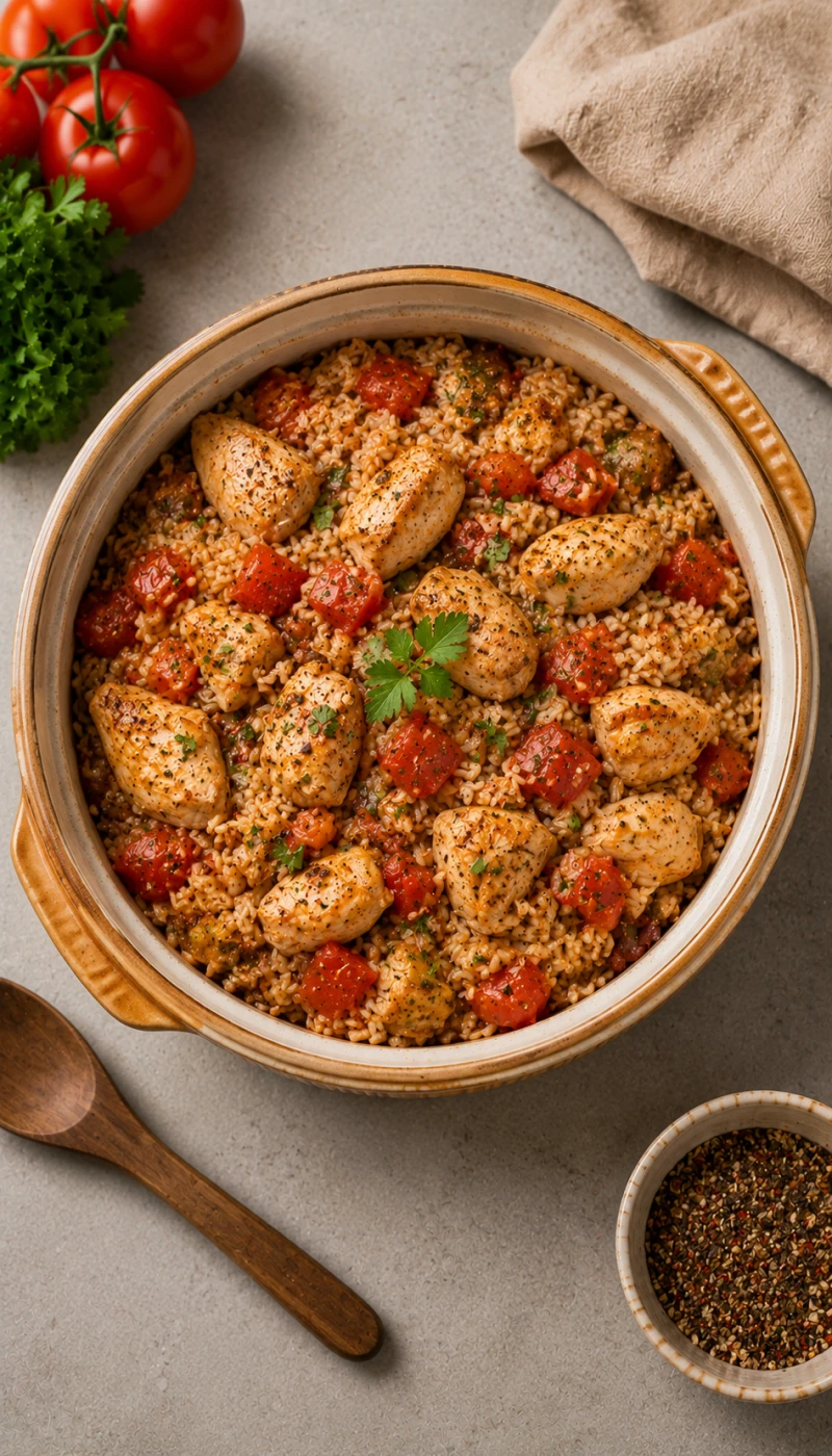 Tomato Chicken Brown Rice Pot