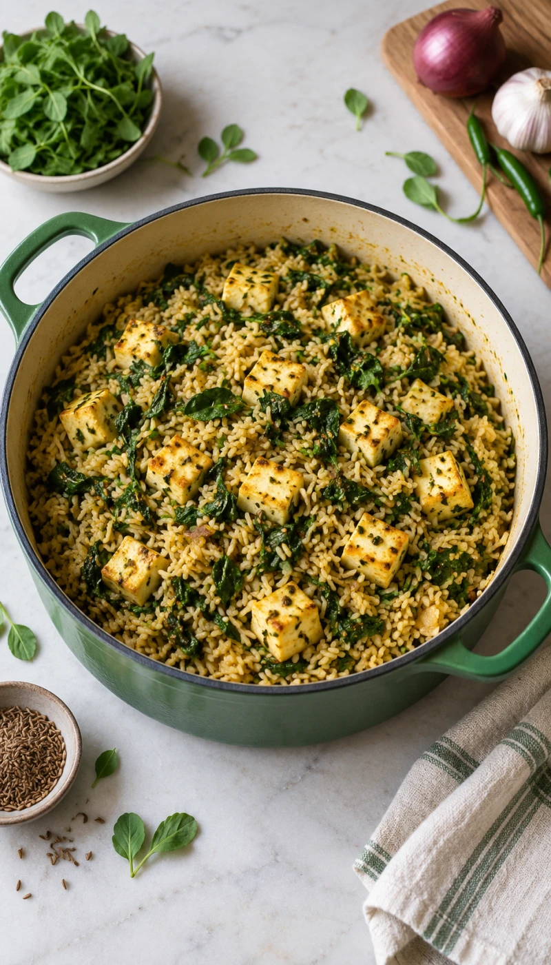 One-Pot Methi Paneer Brown Rice