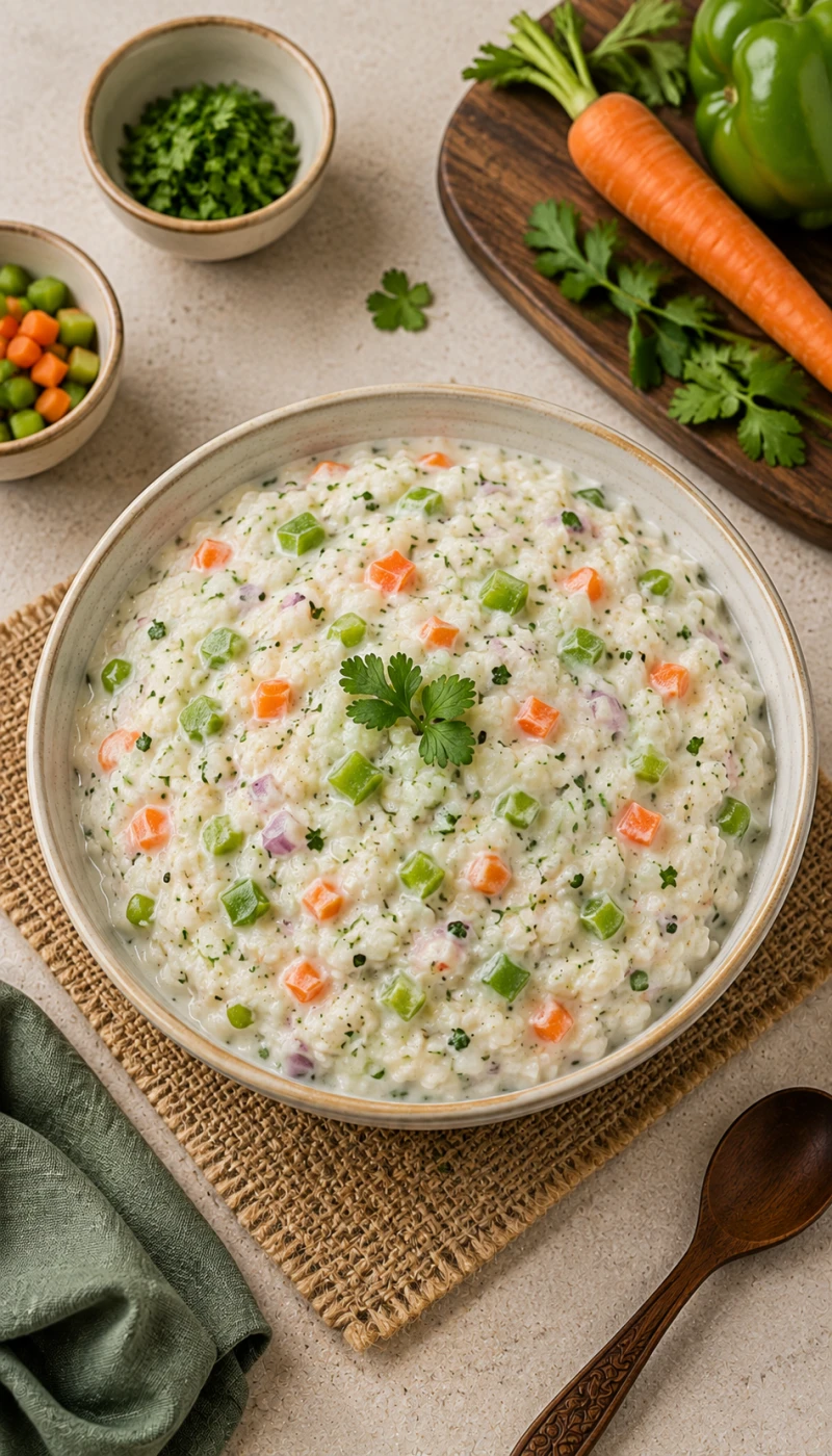 Carrot, Capsicum and Herb Curd Rice Bowl