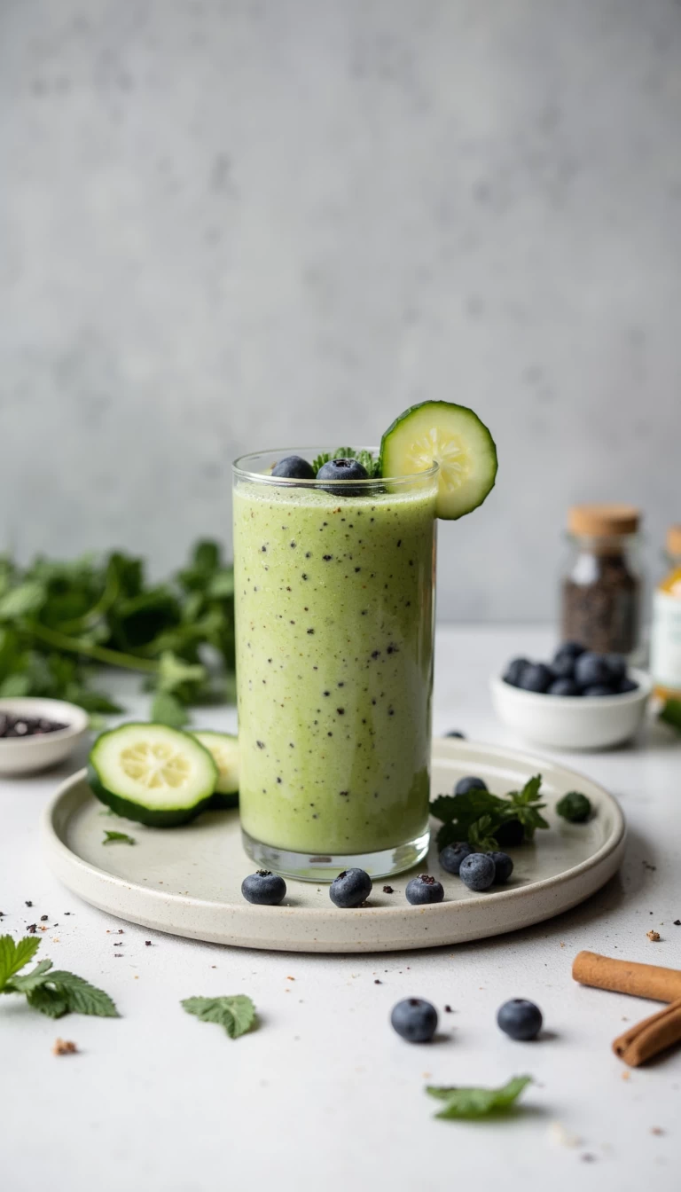 Cucumber and blueberries green smoothie