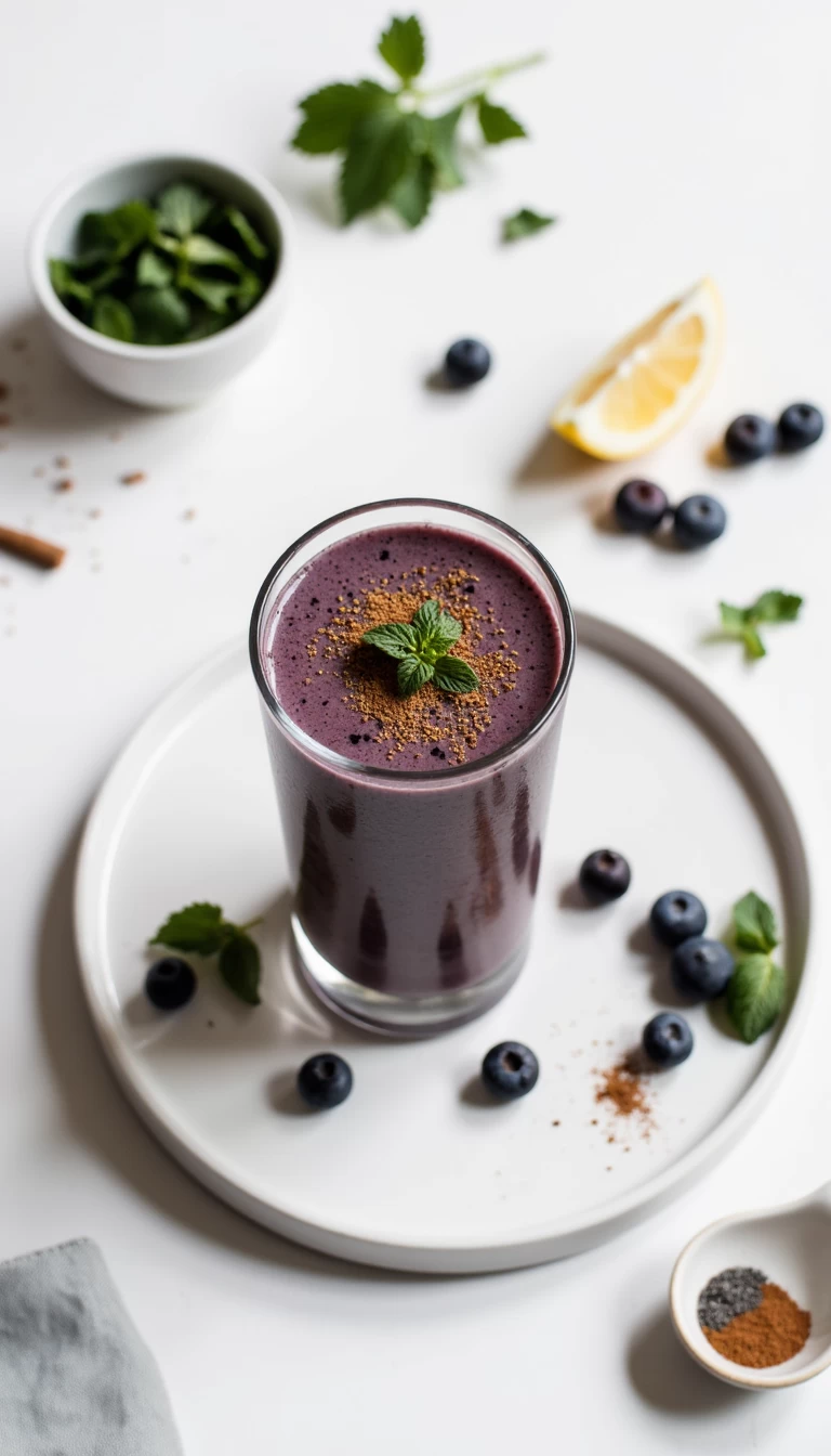 Amaranth and blueberries green smoothie