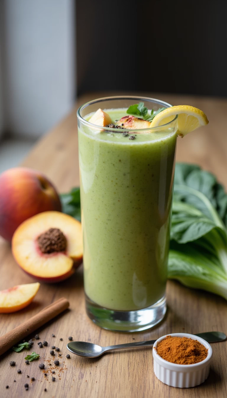 Bokchoy and peach green smoothie