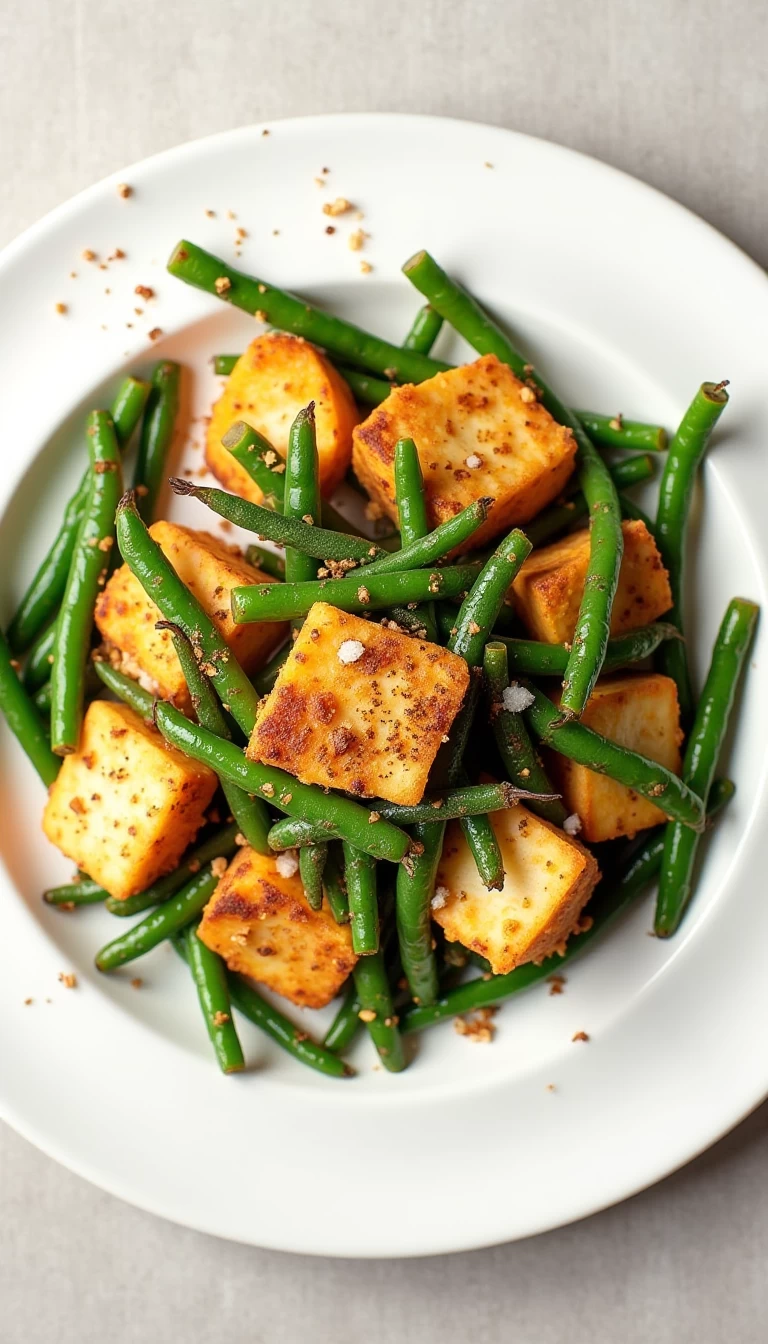 Fried Paneer with Sauteed Green Beans