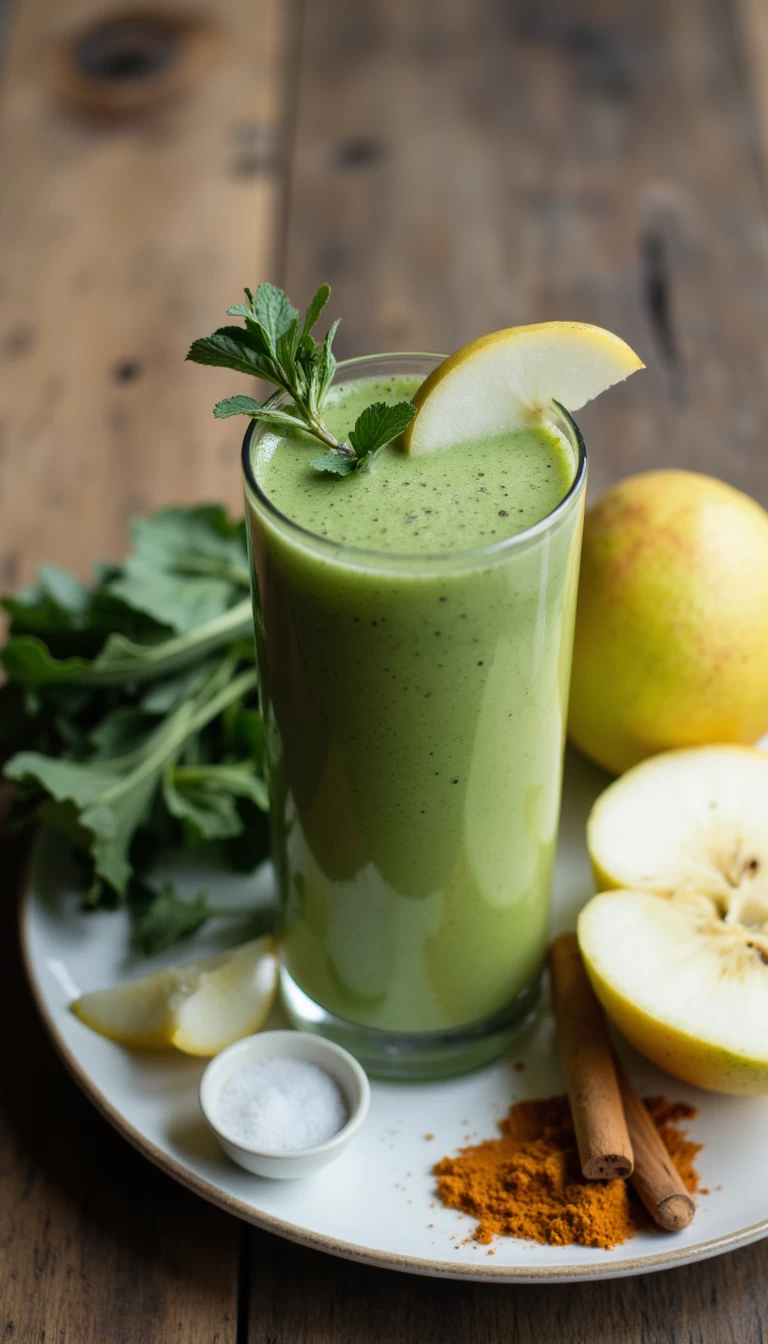 Radish leaves and pear green smoothie