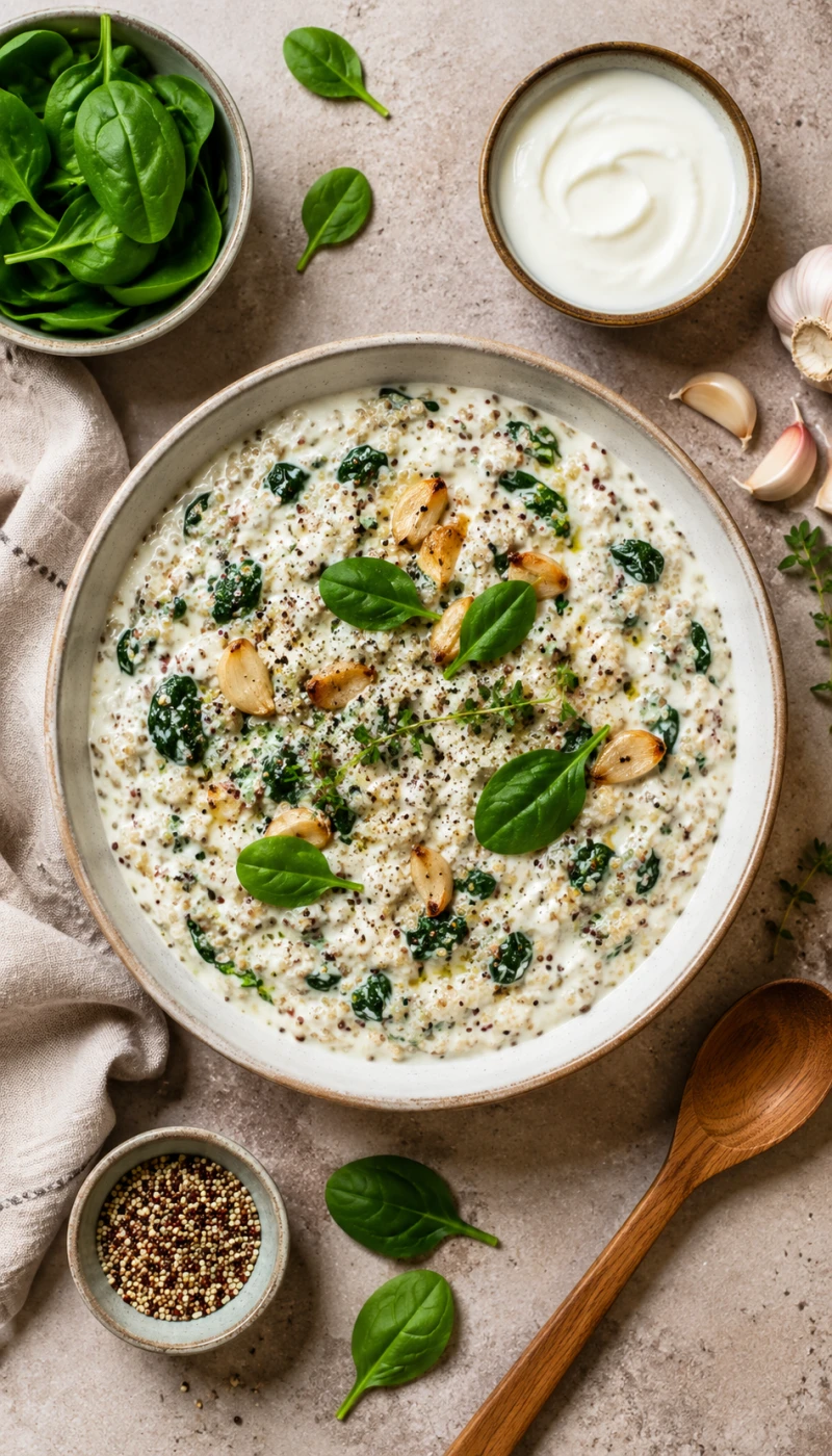 Spinach and Garlic Quinoa Curd Bowl